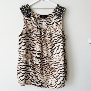 K Dash by Kardashian Animal Print Sequin Top Size 3X Plus NOWT QVC Blouse Tan